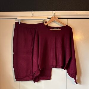 Burgundy Knit Sweater and Skirt Set Crimson